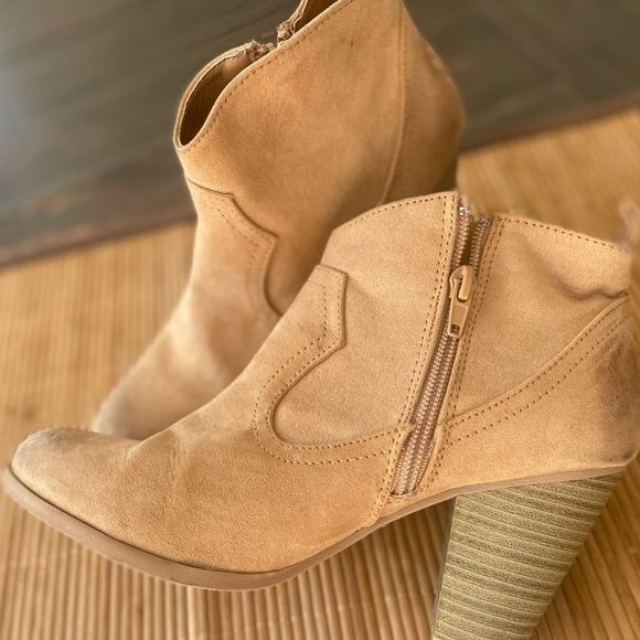 Qupid Shoes - Qupid Tan Suede Heeled Booties